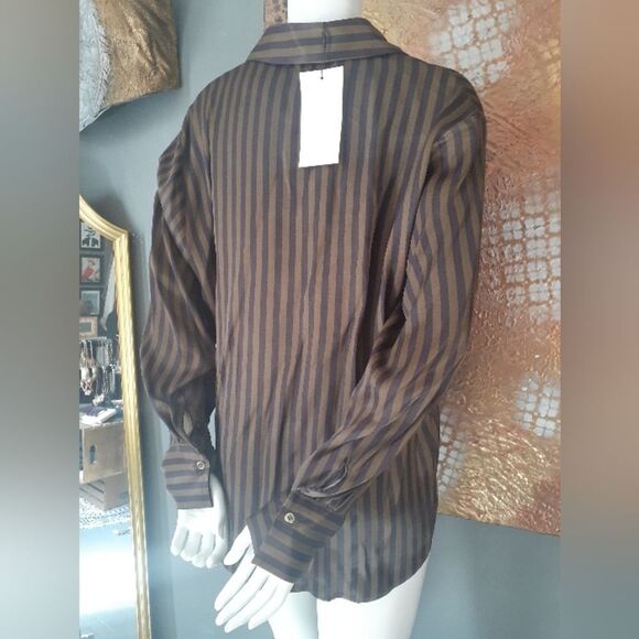 Zara Nwt Striped Satin Button Down Shirt - Picture 2 of 15